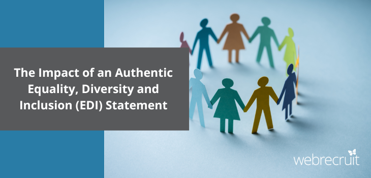 The title 'The Impact of an Authentic Equality, Diversity and Inclusion (EDI) Statement' against a background of multi-coloured figures.